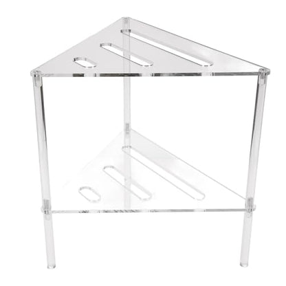 Acrylic Corner Shelf, 2 Tier Floor Shower Caddy & Anti Slip Shower Stool Clear Corner Shower Organizer for Bathroom Plant Stand for Bedroom Kitchen 13.39 x 12.20 x 11.81 Inch