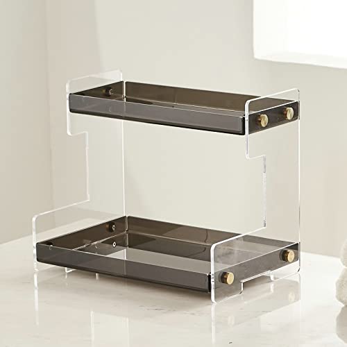 Bathroom Organizer Countertop, 2-Tier Acrylic Bathroom Counter Organizer Makeup Organizer for Vanity Spice Rack Organizer, Brown - color: Brown