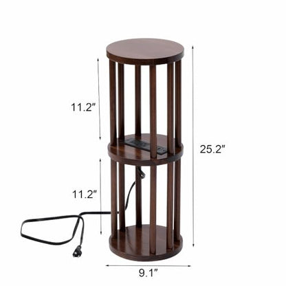 9 x25 Fully Assembled Walnut Wood Round Drink Table with Charging Station, Mid-Century Modern Circle Wood Accent Pedestal Table for Living Room or Small Bedroom Nightstand