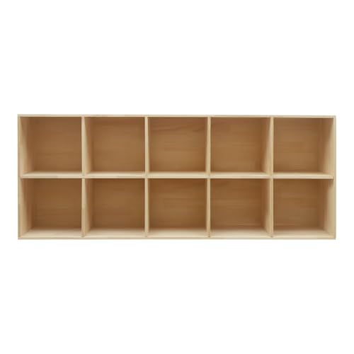 Wooden 10 Cube Shelf Bookcase, Floorstanding Bookshelf with Open Compartments & Back Panel 59.06x11.81x23.62 Inch, Solid Wood Cube Storage Organizer for Living Room, Bedroom, Home Office - size: 10 Cube