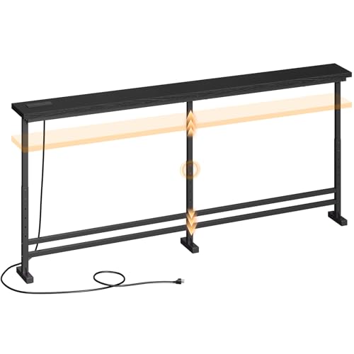 YATINEY 78.7" Console Table with Adjustable Height (27.6"-35.4") and Power Outlet, Skinny Behind Couch Table, Narrow Long Sofa Table for Living Room, Hallway, Entryway, Black CT09UBB - color: Black, size: 78.7"L x 5.9"W x 27.6-35.4"H