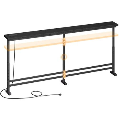 YATINEY 78.7" Console Table with Adjustable Height (27.6"-35.4") and Power Outlet, Skinny Behind Couch Table, Narrow Long Sofa Table for Living Room, Hallway, Entryway, Black CT09UBB - color: Black, size: 78.7"L x 5.9"W x 27.6-35.4"H
