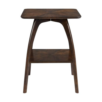 Sandstone Home LAX Mid-Century Modern Square End Table with Starburst Top – 18” Accent Table with Shelf, Rich Espresso Brown Finish, Retro Side Table or Nightstand for Living Room or Bedroom - color: Rich Espresso Brown