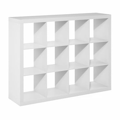 12-Cube Reversible Bookcase, Cube Storage Organizer with Open Back Bookshelf, 2-Inch Super Thick Frame Book Shelf, 15.4 x 58 x 44, for Bedroom, Home Office, Living Room, White - size: 12 Cube