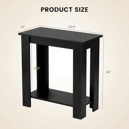 Giantex Narrow End Table Set of 2, 2-Tier Side Table with Open Storage Shelf, Retro Wood Sofa Table Bedside Tables for Small Spaces, Slim Nightstand for Living Room, Bedroom, Easy Assembly, Black - color: Black