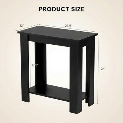 Giantex Narrow End Table Set of 2, 2-Tier Side Table with Open Storage Shelf, Retro Wood Sofa Table Bedside Tables for Small Spaces, Slim Nightstand for Living Room, Bedroom, Easy Assembly, Black - color: Black