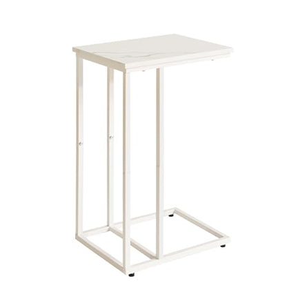 Aibiju C Shaped End Table, Small Side Table for Sofa and Bed, White Bedside Table, Laptop Desk for Couch 16x12x25 inch Faux Marble+White YD-TM051W - color: Marble Grain Tabletop+white Legs