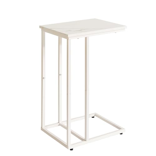 Aibiju C Shaped End Table, Small Side Table for Sofa and Bed, White Bedside Table, Laptop Desk for Couch 16x12x25 inch Faux Marble+White YD-TM051W - color: Marble Grain Tabletop+white Legs