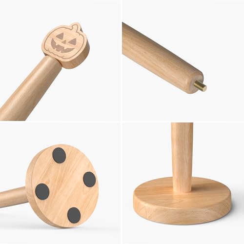 KitchLife Cute Wooden Paper Towel Holder Countertop - Solid Freestanding Paper Towel Dispenser Stand Organizer with Anti-Skid Base (Pumpkin) - style: Pumpkin