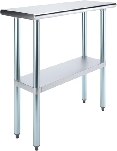 14" x 36" Stainless Steel Prep Table – NSF Certified Heavy Duty Work Table for Home & Commercial Use – Galvanized Undershelf & Legs - size: 36x14