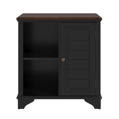 Multifunctional End Table Side Table with a Shutter Style Door and 2 Woven Grass Baskets, Sofa Side Narrow Table, Wood Bedside Nightstand for Living Room Bedroom (Black-4.7) - color: Black-4.7