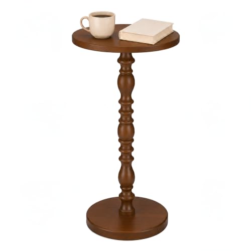 Solid Wood Round Side Table, Rustic Pedestal Drink Table for Small Spaces, Accent Nightstand Table for Living Room, Bedroom, Corners, and Office, Brown - color: Brown