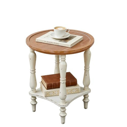 BERRYMERRY 18.5" 2-Tier French Country End Table with Tray Top, White Round Side Table for Living Room Small Spaces, No Tool Assembly - color: Tray Top 1pc