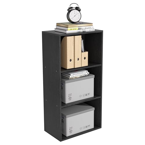 Wooden 3 Cube Storage Organizer, 3 Tier Low Bookcase Freestanding Storage Display Organizer,Versatile Cubes Shelf and Cubby Unit for Any Space - color: Black, size: 3 Cube-W(15.7inch)