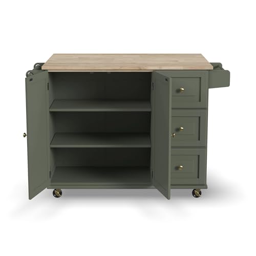 Homestyles Mobile Kitchen Island Cart with Wood Top and Dropleaf Breakfast Bar, 18" D x 53.5" W x 36" H, Green - color: Green