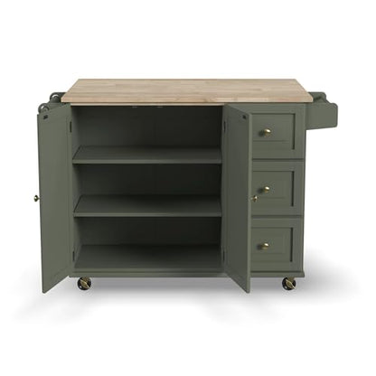Homestyles Mobile Kitchen Island Cart with Wood Top and Dropleaf Breakfast Bar, 18" D x 53.5" W x 36" H, Green - color: Green