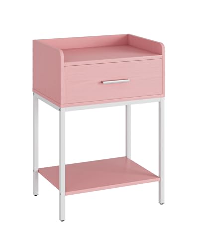 Nightstand,Modern Bedside Table Night Stand with Storage Drawer and Open Shelf,Small End Side Table for Bedroom,Living Room,Pink - color: Pink