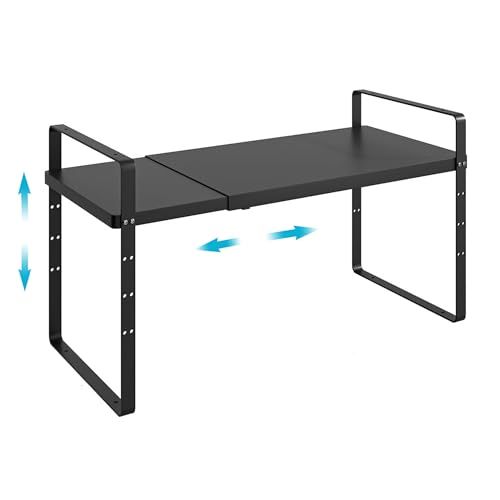 iPEGTOP Expandable Cabinet Storage Shelf Organizer, Heavy Duty Steel Metal Spice Rack Adjustable Height Home Office Garage Pantry Shelf Space Riser for Counter Kitchen Organization, Black, 1 Pack - color: Black, size: 10.2" Width - 1 Pack