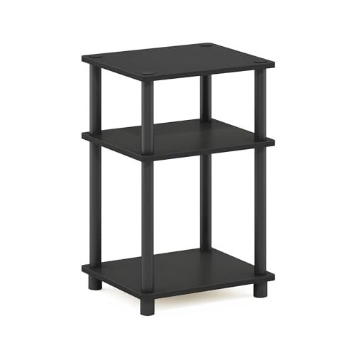 Furinno JUST Side Table, 3-Tier End Table, Open Shelves Night Stand, Bedside Table, Toolless Assembly, for Living Room, Bedroom, Bathroom, Americano - color: Americano/Black, size: 1-Pack, Plastic Poles, style: 1-Pack