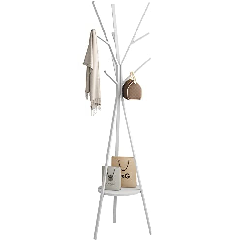 HOME BI Coat Rack Hat Stand Free Standing Display Hall Tree Metal Hat Hanger Garment Storage Holder with 9 Hooks for Clothes Hats and Scarves in White,17.72" Wx17.72 Dx70.87 H - color: White
