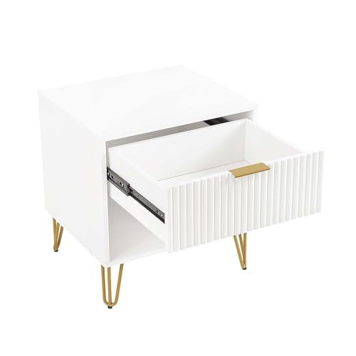BROVAVE Sturdy Metal Legs Bedside Stand, Nightstand with Textured Drawer, Accent Table for Bedroom for Indoor use, White - color: White