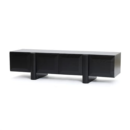 LuxenHome 63" Black TV Stand for Living Room, Modern Media Console Cabinet | Fits for TVs up to 65", Low-Profile TV Entertainment Center with Storage, Geometric Door Fronts