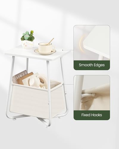 CHOEZON Nursery Side Table with Removable Fabric Basket, Small Side Table for Small Spaces, Nursery Nightstand for Couch, Bedroom, Living Room, White TBZ13WB - color: White