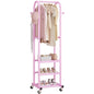 Dttwacoyh Clothing Rack with Wheels,Narrow Metal Garment Rack,Pink | Easy to install, 71.8 Inches Display Rack with 4 Side Hooks & 3 Shelves,for Small Flats, Bedroom, Entryway,Pink Clothes Rack - color: Pink