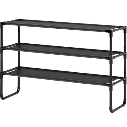 Long Shoe Rack, 3-Tier Stackable Shoe Organizer for Closet, Entryway, Hallway, Extra Bottom Layer, Holds 16-20 Pairs, Sturdy & Durable Waterproof Fabric Shelf, Space-Saving,Black(35.8" Wide) - size: 3-Black-35.8"