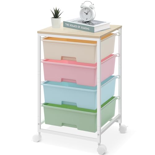 Utility Cart with 4 Drawers, Rolling Storage Cart with Drawers, Rainbow | Storage Rolling Drawer Cart - color: Rainbow
