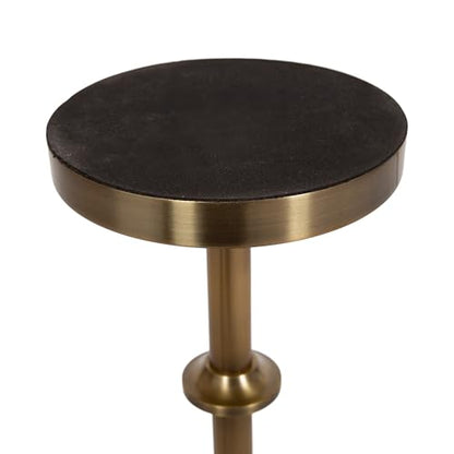 Kate and Laurel Engles Modern Adjustable-Height Pedestal Drink Table, 10 x 10 x 30, Walnut Brown and Brass, Mid-Century Round Indoor Metal Plant Stand with Solid Wood Tabletop