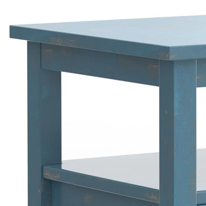 SIMPLIHOME Warm Shaker End Table - 20" Wide x 20" High Solid Wood Square Accent Table in Distressed Coastal Blue, Transitional Side Table for Living Room with Drawer, Open Shelf and Tapered Legs - color: Distressed Coastal Blue, size: 20 inch, style: End