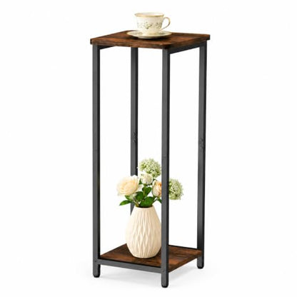 10" Wide Square Drink Table with Adjustable Feet - 2-Tier Small Side Table for Apartments, Balcony & Office | Space-Saving, Lightweight & Multi-Functional (Plants, Books, Drinks, Brown) - color: Brown, size: 2-Tier-10"wide