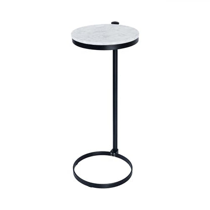 TEHOME Black Marble Drink Table Metal Martini Round Small Drink Side Table for Couch Marble C Shaped End Table for Sofa 10" diam,24.55" h - color: Black With Marble Top