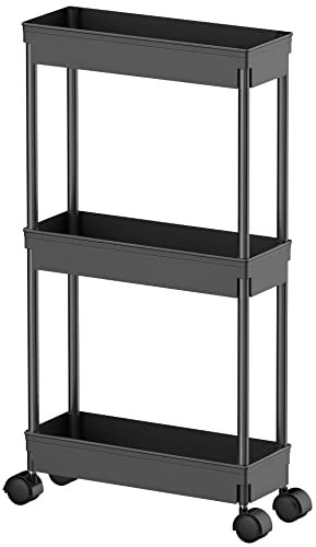 Sooyee 3-Tier Rolling Cart with Wheels, Slim Narrow Storage Cabinet, Under Desk Storage Organizer for Office, Bathroom, Kitchen, Laundry Room, Narrow Places, Black - color: Black, size: Slim 3 Tier
