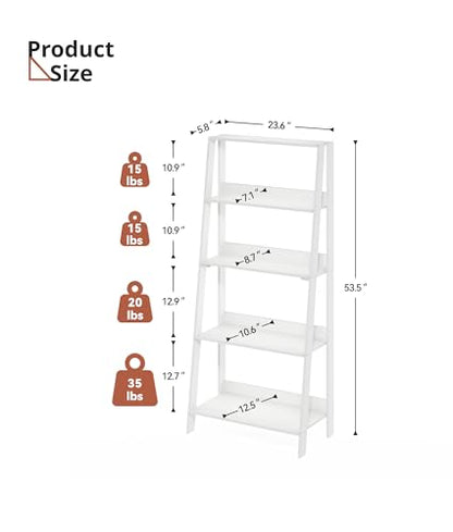 Ladder Bookcase, 5-Tier Bookshelf, Freestanding Plant Display Stand for Living Room, Kitchen, Bedroom, Balcony, White - color: White