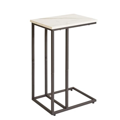 Aibiju Side Table Small End Table C Shaped, Slide Under Laptop Desk for Couch, Living Room Side Table, TV Trays for Eating on Couch, Faux Marble+Black YD-TM051B - color: Marble Grain Tabletop+black Legs