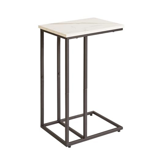 Aibiju Side Table Small End Table C Shaped, Slide Under Laptop Desk for Couch, Living Room Side Table, TV Trays for Eating on Couch, Faux Marble+Black YD-TM051B - color: Marble Grain Tabletop+black Legs