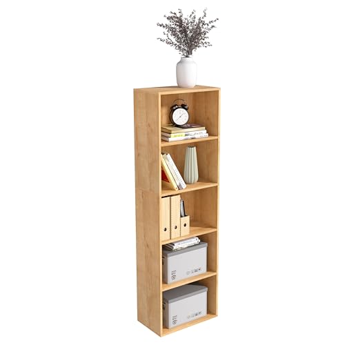 Wooden 5 Cube Storage Organizer, Oak 5 Tier Bookcase Bookshelf Freestanding Storage Display Organizer, Versatile Cubes Open Shelf and Cubby Unit for Living Room, Home Office, Dinning Room 15.7inch - color: Oak, size: 5 Cube-W(15.7inch)