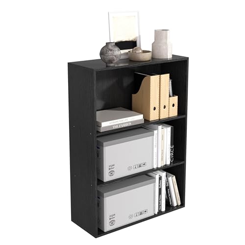 Wooden 3 Cube Storage Organizer,3 Tier Low Bookcase Storage Display Organizer, 33 Inch Versatile Cubes Shelf and Cubby Unit for Any Space (Black, 3 Cube-W(23.6inch) - color: Black, size: 3 Cube