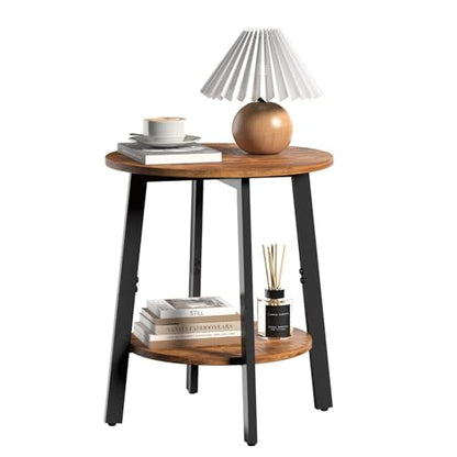 sthmec Side Table, Small Round End Table with Storage Shelf for Small Space, 2-Tier Bedside Table Sofa Couch Table, Round Accent Table Nighstands for Living Room, Bedroom, Rustic Brown - color: Rustic Brown