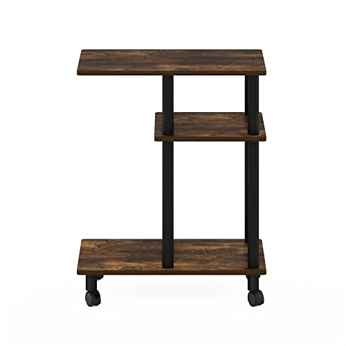 Furinno Turn-N-Tube Side Table, 3-Tier C-Shape End Table with Wheels, Toolless Assembly Night Stand, Bedside Table with Open Shelf, for Living Room, Bedroom, Amber Oak/Black - color: Amber Oak/Black