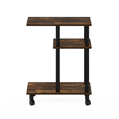 Furinno Turn-N-Tube Side Table, 3-Tier C-Shape End Table with Wheels, Toolless Assembly Night Stand, Bedside Table with Open Shelf, for Living Room, Bedroom, Amber Oak/Black - color: Amber Oak/Black