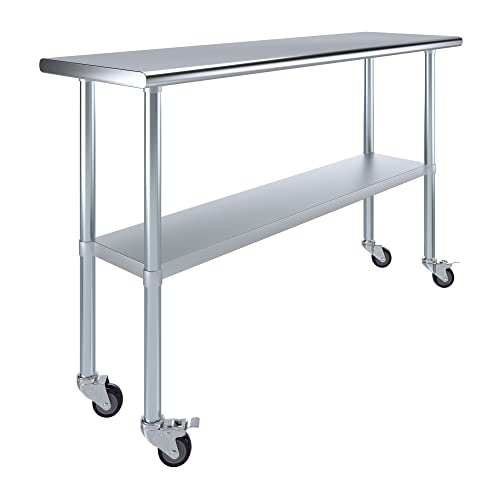 AmGood 60" Long x 18" Deep Stainless Steel Table with Casters - size: 60" Long x 18" Deep