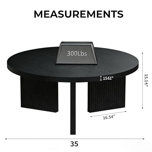 35" Wooden Round Coffee Table, Black | Smooth Thick Coffee Table, Low Circle Center Table with X Shaped Stable Legs, Accent Tea Table for Living Room, Office - color: Black, style: Coffee Table