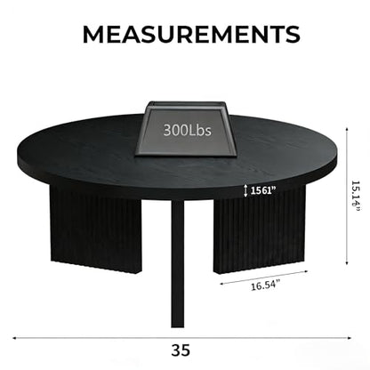 35" Wooden Round Coffee Table, Black | Smooth Thick Coffee Table, Low Circle Center Table with X Shaped Stable Legs, Accent Tea Table for Living Room, Office - color: Black, style: Coffee Table