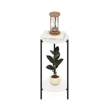 Furinno BESI Plant Stand Indoor, 2-Tier Round Plant Shelf, Metal Flower Pot Plant Stand, Balcony, Patio, Garden, White - color: White/Black