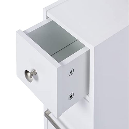 Spirich Slim Bathroom Storage Cabinet, Free Standing Toilet Paper Holder, Bathroom Cabinet Slide Out Drawer Storage, White - color: White