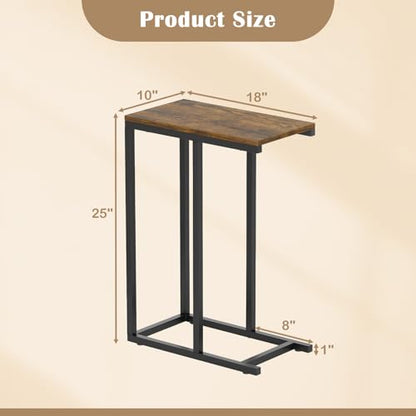 Giantex C Shaped End Table Set of 2, Small Side Tables for Sofa, Couch Table That Slide Under with Metal Frame, Industrial TV Tray Table for Small Spaces, C Table for Living Room Bedroom, Rustic Brown - color: Rustic Brown