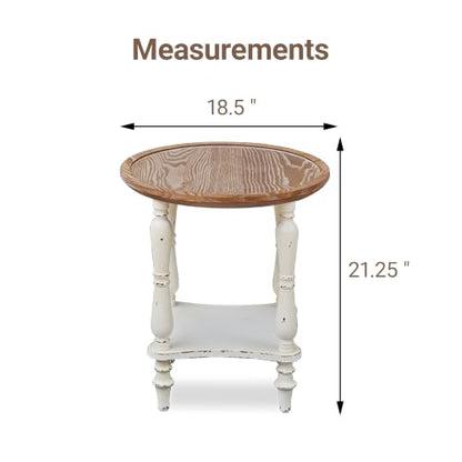 BERRYMERRY 18.5" 2-Tier French Country End Table with Tray Top, White Round Side Table for Living Room Small Spaces, No Tool Assembly - color: Tray Top 1pc
